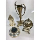 Collection of Silver Items includes 2 pepper pots Rose Vase and Pin cusion