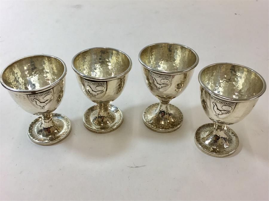 Collection of 4 Silver Hallmarked Egg Cups the Poultry Club motifs