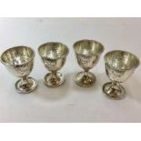 Collection of 4 Silver Hallmarked Egg Cups the Poultry Club motifs