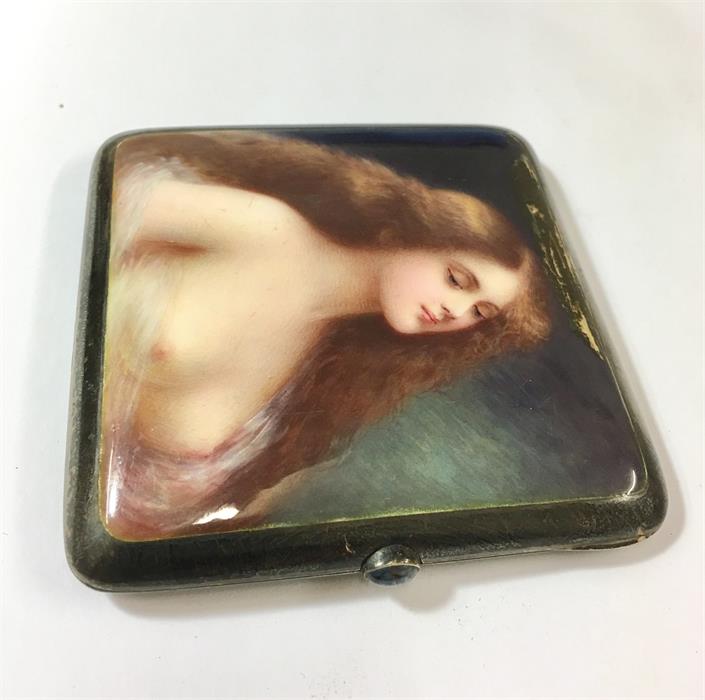 Continental Silver & Erotica Enamel Cigarette Case - Antique Circa 1900 - Image 3 of 6