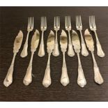 Set of 6 Continental Silver Fish Knives & Forks