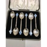 Set of 6 boxed Silver and Enamel spoons