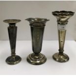 3 Silver Flower Vases tallest measures approx 18cm tall weighted bases