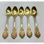 5 Ornate Antique French Silver Spoons each measure approx 15cm long total weight 150g