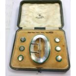 Boxed Silver & Enamel Buckle & Buttons Birmingham Silver hallmarks for 1911 Makers Lawrence Emanuel