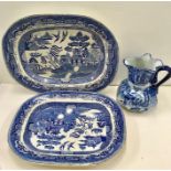 Collection of Blue & White Items ..includes 2 meat Plates and a Jug