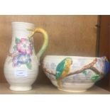 2 Clarice Cliff items includes Clarice-Cliff-Newport-pottery-bowl-Parrot-decoration