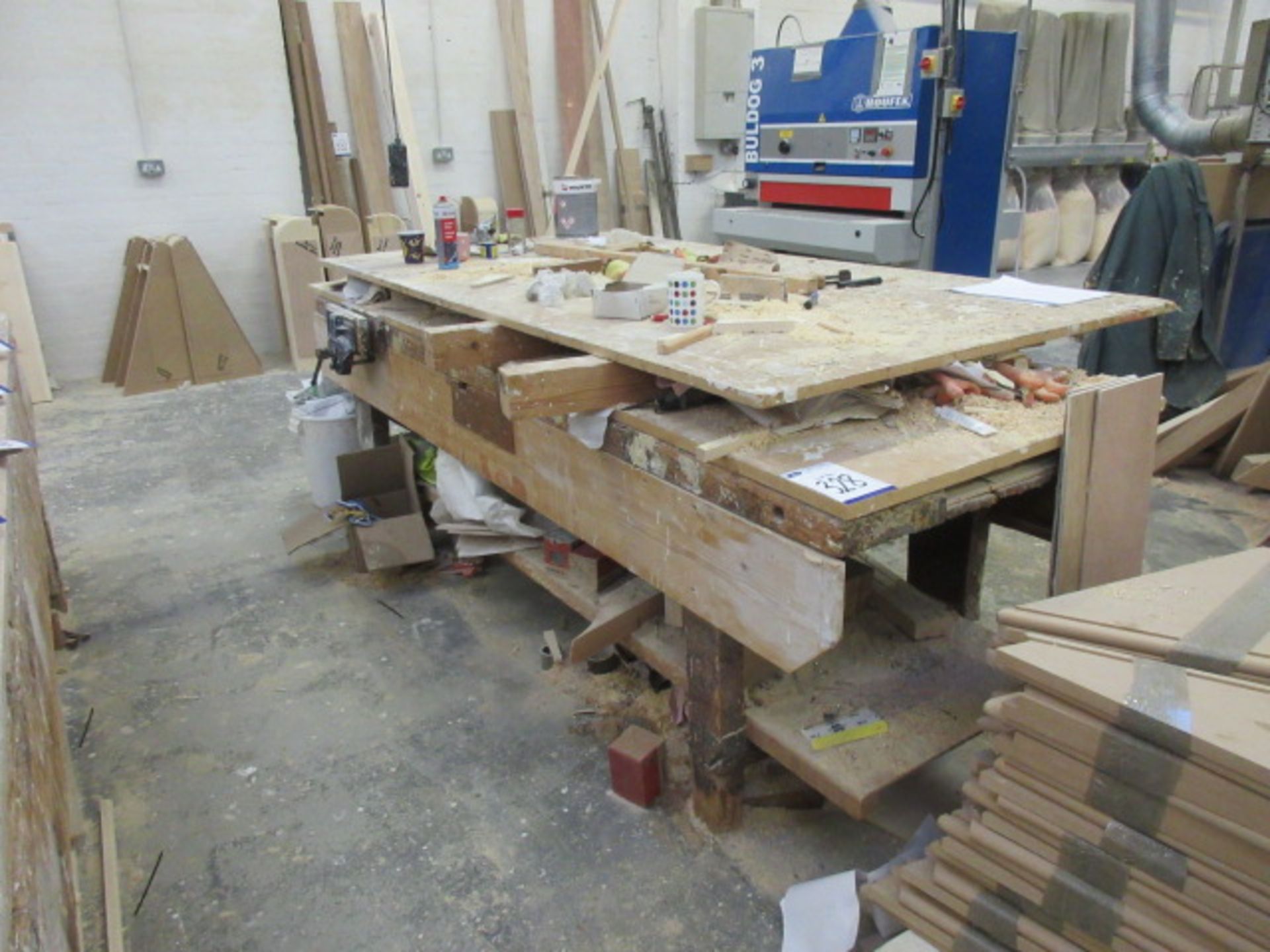 Two wooden joiners benches with vices