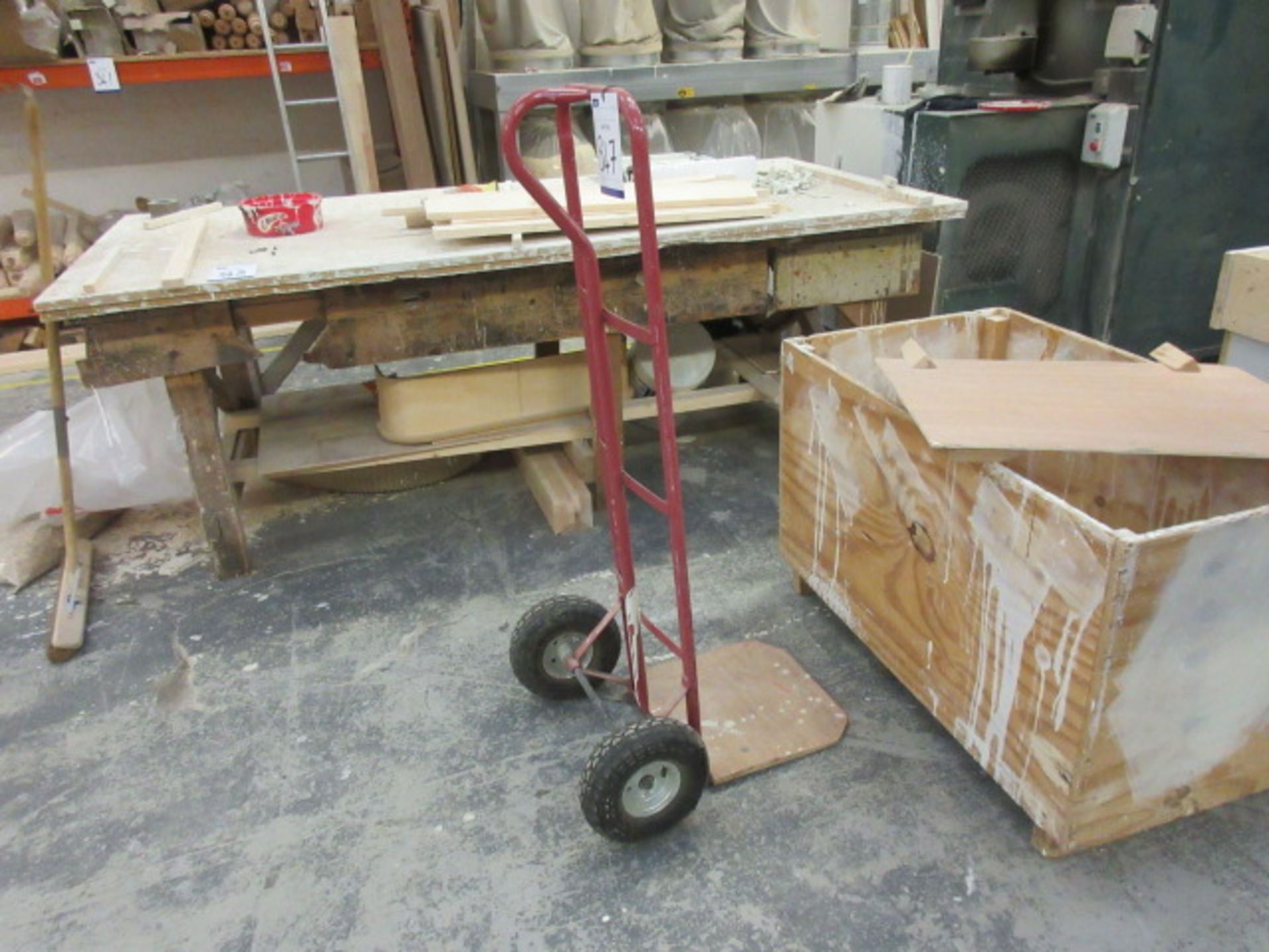 Two wheel sack barrow with pneumatic tyres.