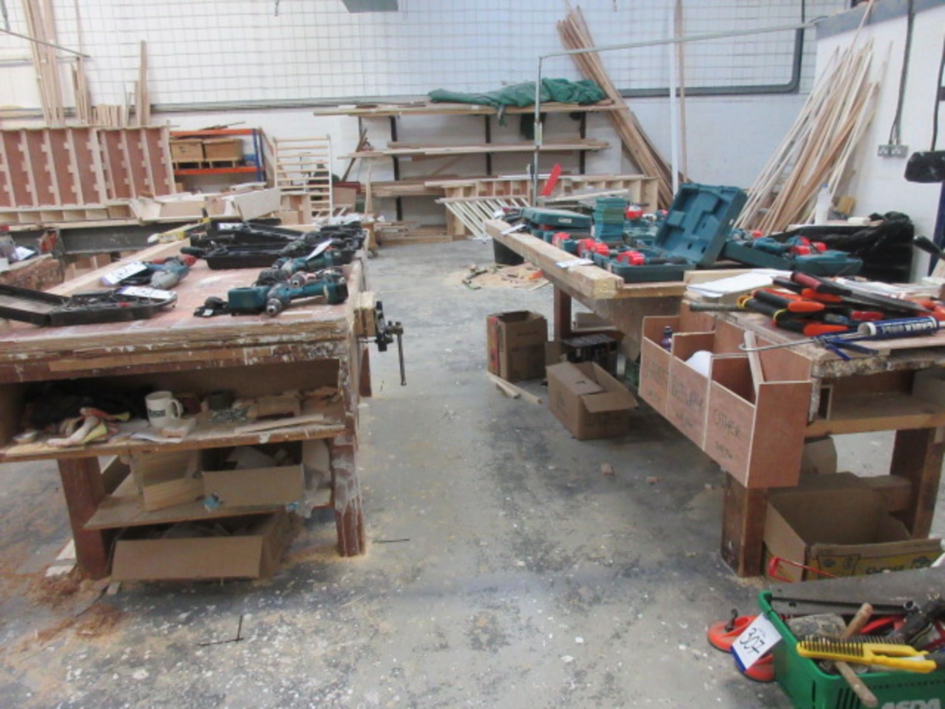 Two wooden joiners benches
