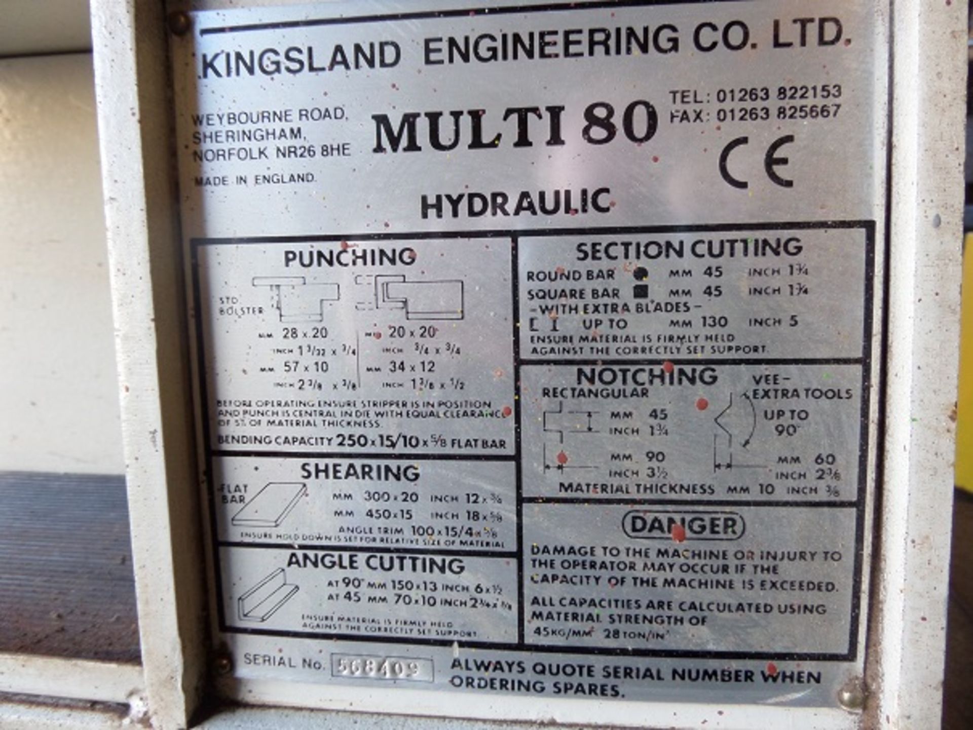 Kingsland Multi 80 Hydraulic Steelworker - Image 16 of 16