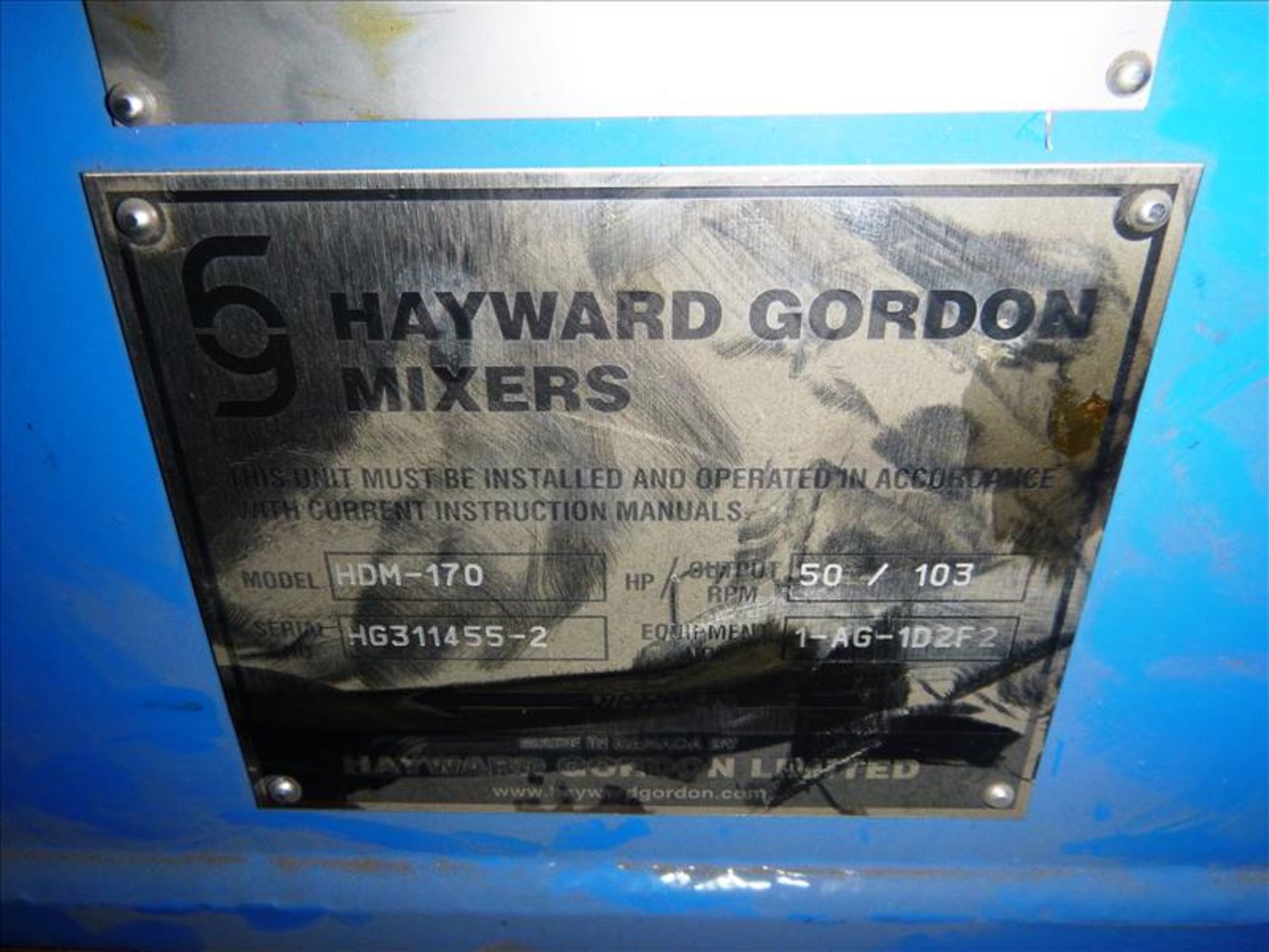 Hayward Gordon Agitator Drive Unit c/w Hayward Gordon, mod. HDM-170, ser. no. HG311455-2 Gear - Image 4 of 10