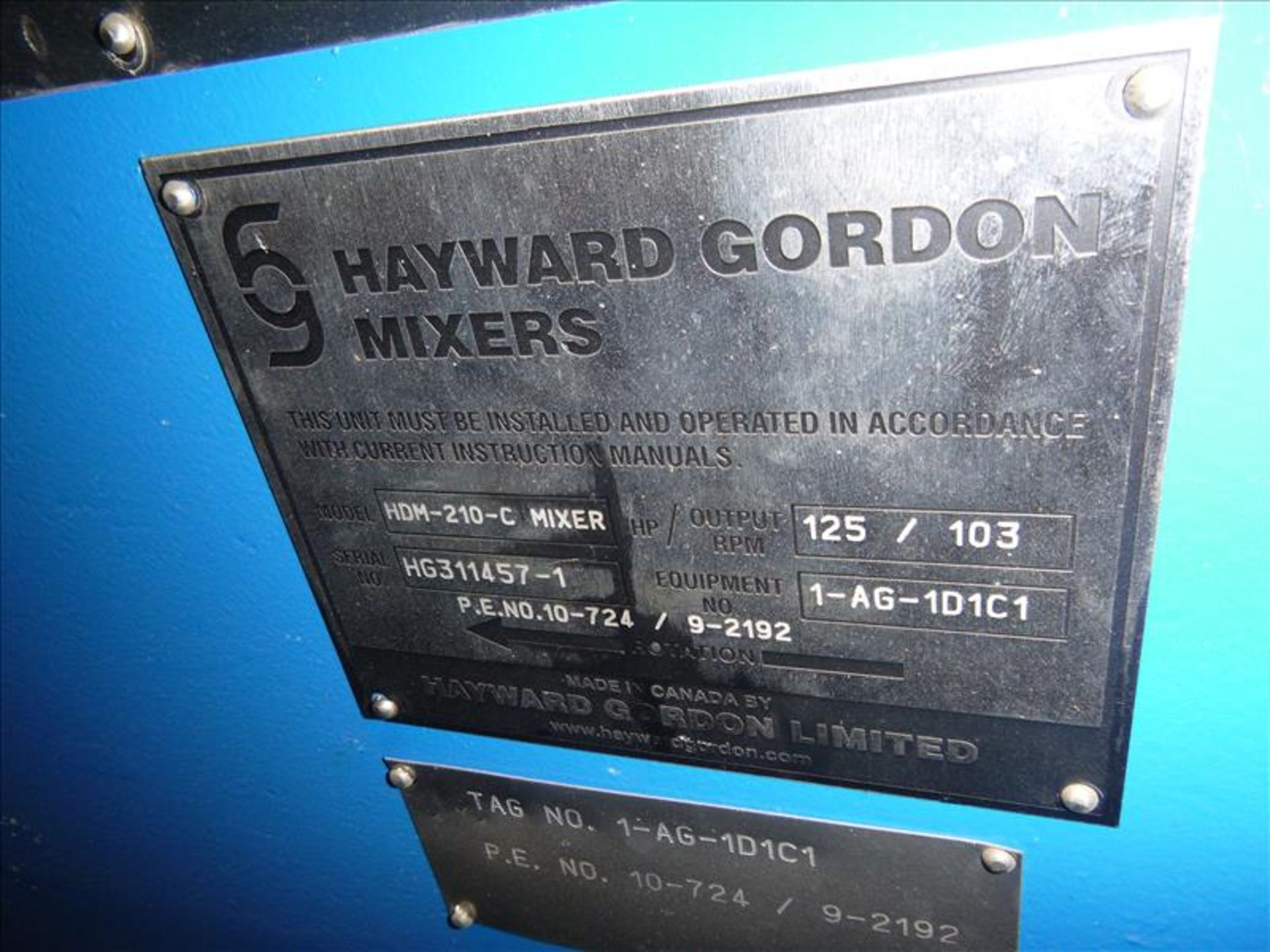 Hayward Gordon Agitator Drive Unit c/w Hayward Gordon, mod. HDM-210-C, ser. no. HG311457-1, Gear - Image 3 of 7