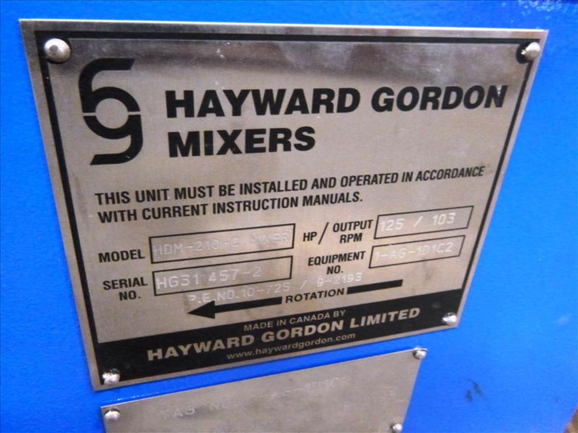 Hayward Gordon Agitator Drive Unit c/w Hayward Gordon Model HDM-210-C ser. no. HG311457-2, Gear - Bild 5 aus 6