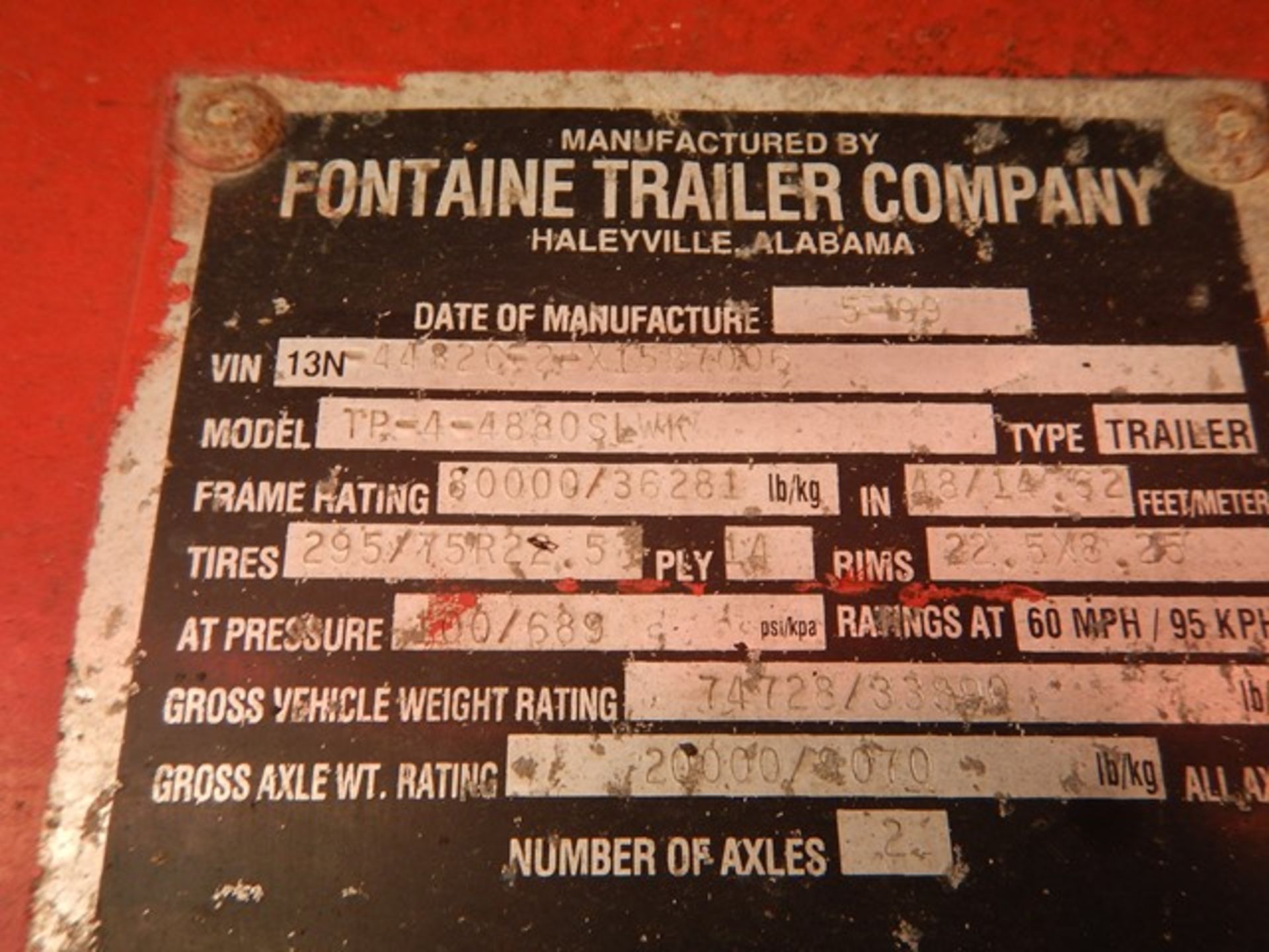 1999 FONTAINE TP-4-4880SLWK EXTENDABLE FLAT BED TRAILER - Image 20 of 23