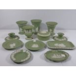 Collection of green Wedgwood jasper ware. Approx. 12 pieces