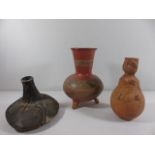 3 various art pottery / tribal decorated vases and jug