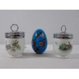 Pr Royal Worcester egg coddlers and a cloisonne eggs