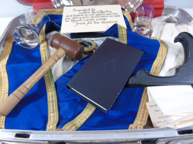 Case of Masonic items to include watch, apron, medals etc - Image 3 of 3