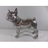 Silver plated resin figure of a pug dog approx. 11" tall