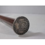 Silver topped coin set walking stick approx. 32" long