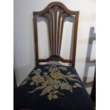 Antique blue floral fabric bedroom chair