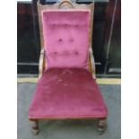 Edwardian fire side chair with red fabric upholstery