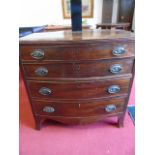 Antique mahogany bow fronted oak chest of 4 approx. 31" tall x 31" wide x 18" deep with original