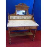 Victorian marble top wash stand with mirror and tile back
