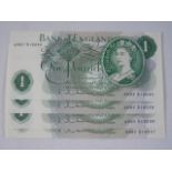 4 Unused vintage £1 notes with consecutive numbers