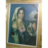 Gilt framed oil on canvas of a gypsy woman