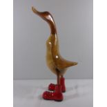 Wooden duck in red boots approx. 18" tall