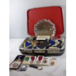 Case of Masonic items to include watch, apron, medals etc