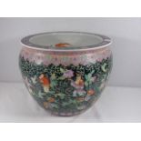 Large oriental fish bowl planter approx. 15" diam.