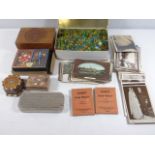 Interesting items to include wooden boxes, flip cricket books, marbles etc.