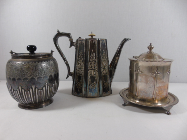 Silver plated items to include 2 biscuit barrels