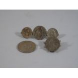 1887 silver coin and 2 coin brooches