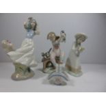 Lladro figure of a girl with puppy, Lladro basket, Nao figure of a girl and a Spanish porcelain