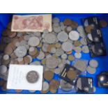 Box various coins and a ten shilling note