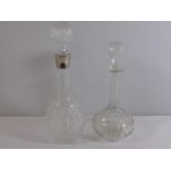 2 Round cut glass decanters