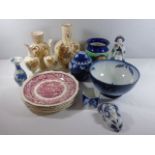 Assorted blue and white china, cream ware together with plates