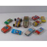 10 various clockwork tin plate vintage cars