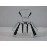 Small black and clear glass fanned scent bottle approx. 3" tall