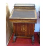 Antique Victorian inlaid Davenport desk with brass gallery