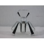 Small black and clear glass fan scent bottle