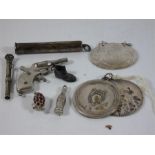 Small mirror, pendants etc including a pistol pendant