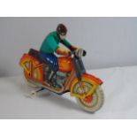 Clock work tin plate motorcycle and tank toys