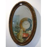 Vintage oak framed oval mirror