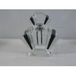 Small black and clear glass fan and scent bottle approx. 3" tall