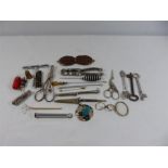 Interesting items to include scissors and hat pins etc to include silver